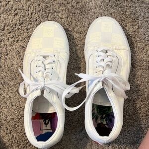 Vans Off-White Sneakers with Red Accent